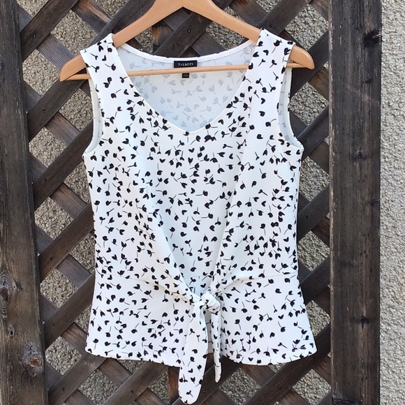 Talbots Tops - Talbots lovely white summer top with black leaves tie in front